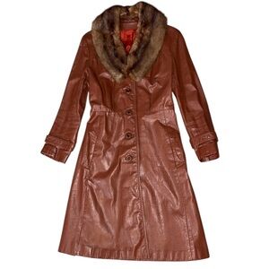 Vintage Warm Brown Toned leather jacket with real fur